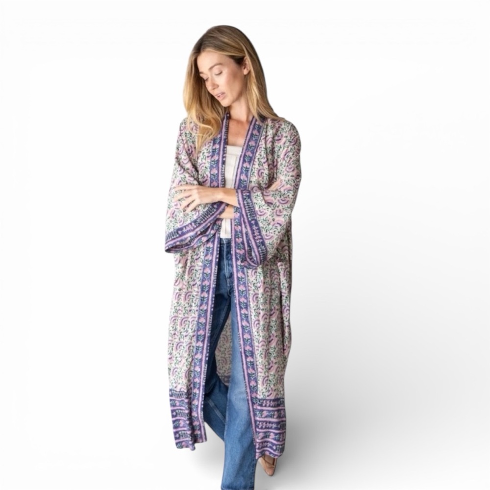 Natural Life Camilla Kimono In Purple Fan Floral NWT